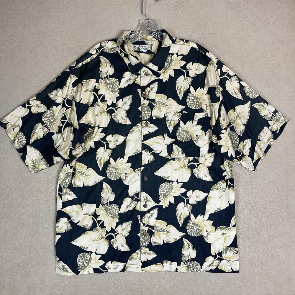 Tommy Bahama‎ Shirt Mens Large Black Floral Hawaiian Silk Short Sleeve Button Up